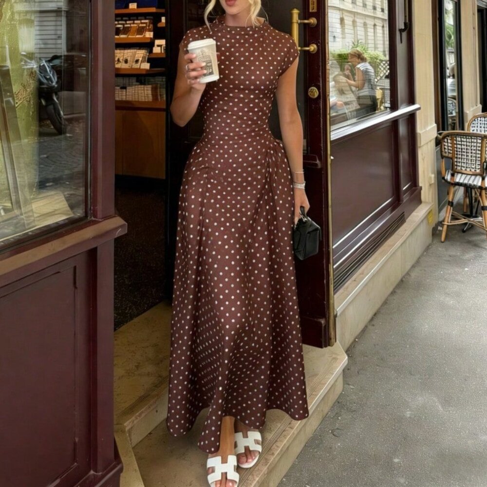 Brown Elegant Women's Floral Print Party Dress